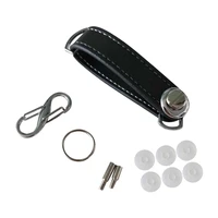 2pcs car key pouch bag case wallet holder chain key wallet ring pocket key organizer smart leather keychain black red