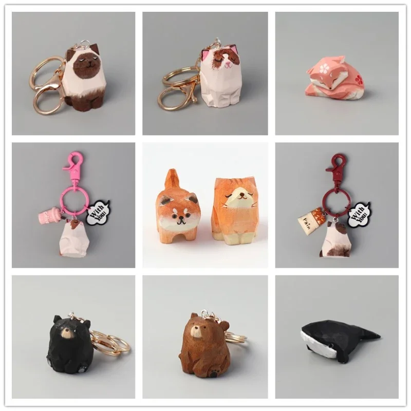 Деревянная резьба ручной работы собака Шиба-ину медведь тряпичная кукла брелок с