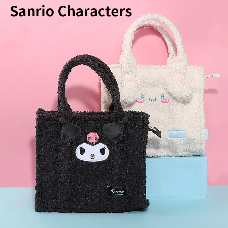 

Sanrios плюшевая Сумка-тоут Kawaii Kuromi Cinnamoroll Большая вместительная сумка через плечо зимняя мультяшная Портативная сумка для девочек подарок на ...