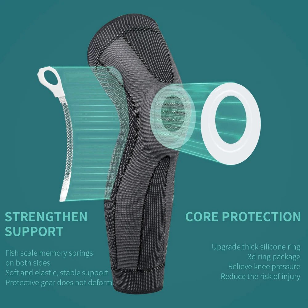 Спортивный нескользящий компрессионный наколенник в полную длину для