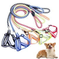 reflective pet leash dog harness for small medium dogs adjustable dog harness and leash set night safety outdoor dog accessories