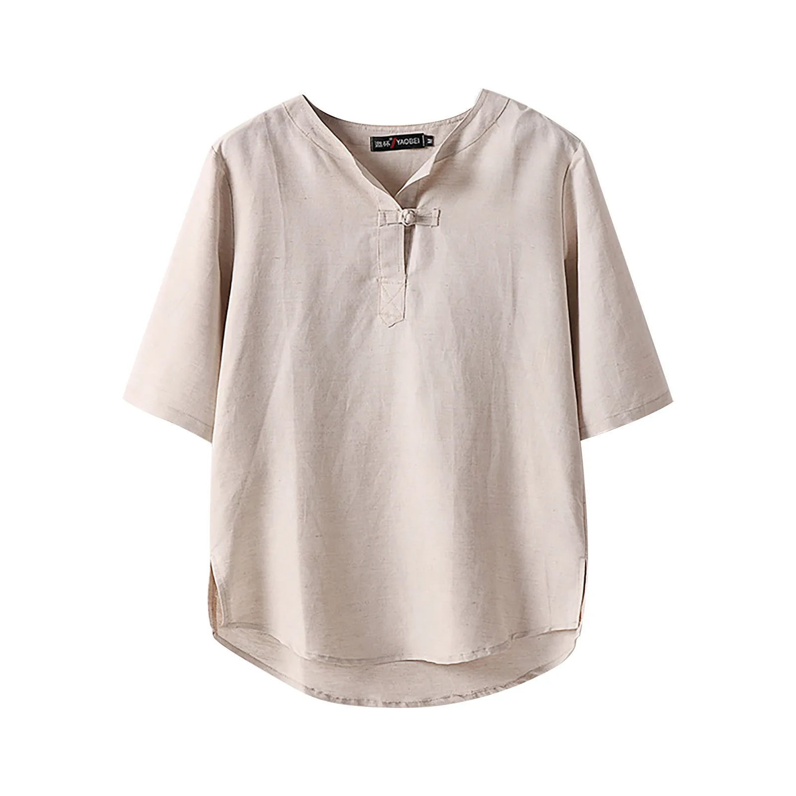 

Cotton Linen Half Sleeve Shirt Summer Mens Boho Beach Solid Loose Pullover Tops Harajuku Breathable Traf Official Camisas Blusas
