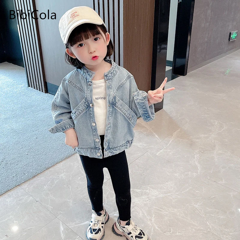 

2022 г. Детская осенняя новая однотонная джинсовая куртка в иностранном стиле короткий топ в Корейском стиле для маленьких мальчиков и девоче...