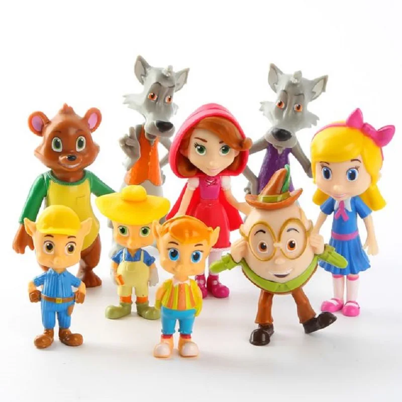 

9pcs/lot Goldie and Bear Goldie Figures Three Bears Big Bad Wolf Little Red Riding Hood Tale Forest Friends Toy for Kid Birthday