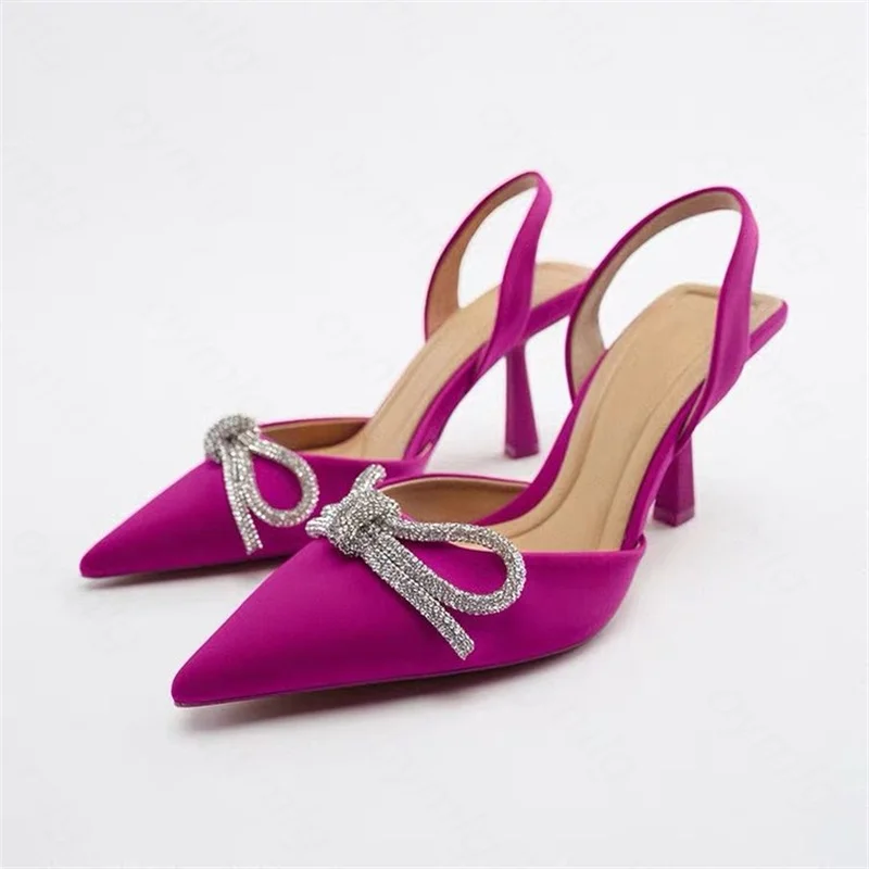 

Luxury Design Women High Heels 2023 Summer New Sexy Pointed Toe Wedding Women's Shoes Fashion Rhinestone Bow Knot One-Push Pumps