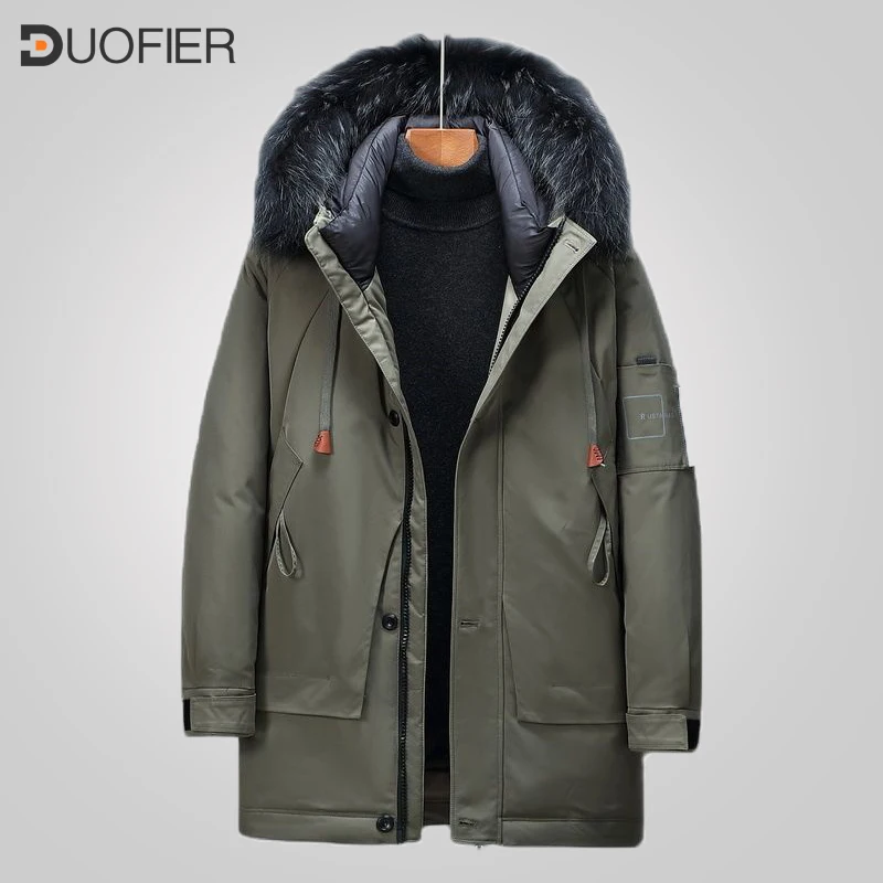 Winter Jacket Men Thick Warm Fur Hooded Windproof White Duck Down Parka Coat Male Casual Solid Detachable Hat Puffer Jacket Coat