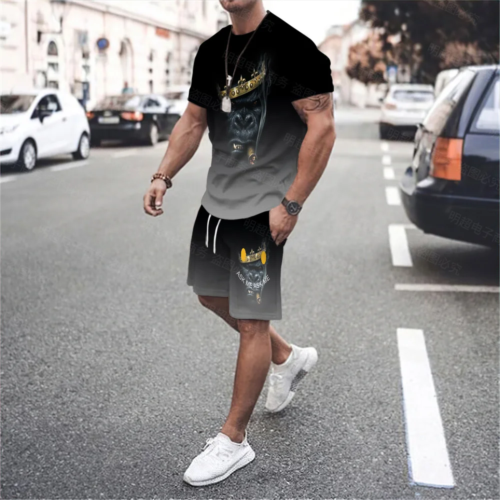 Men's Trend T-shirt Luxury Brand 2023 Smiley Sportswear Trousers Fashion Men's Streetwear Summer Short Sleeve Top + Shorts Set