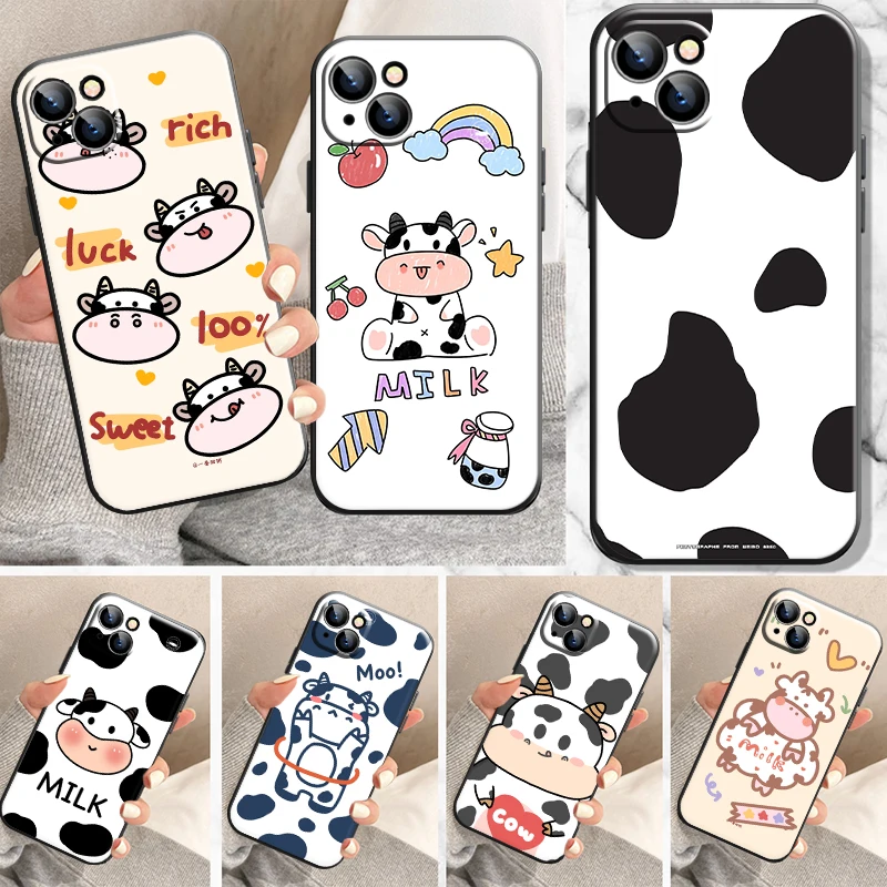 

Cute Cow Phone Case For Apple iPhone 13 12 11 Pro 12 13 Mini X XR XS Max SE 6 6s 7 8 Plus Silicone Cover Carcasa Back Black