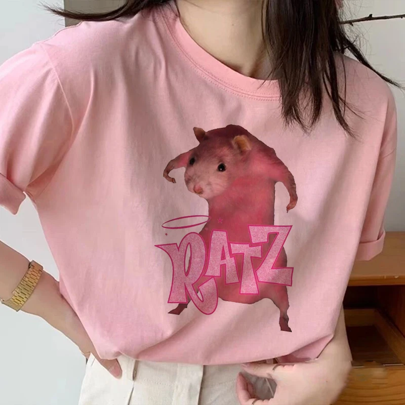 

Kawaii Tshirts Mouse RATZ Letter Anime Print T-shirt Harajuku Vintage Street Aesthetic Short Sleeve Y2k Tops Women T-shirts