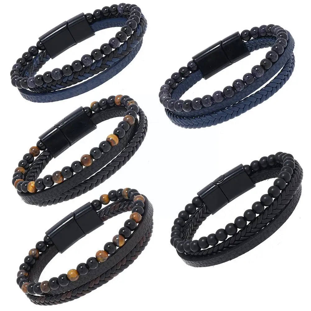 

1PC Hematie Beaded Bracelets Volcanic Stone Natural Jewelry Men's Bracelet Tiger Agate Eye Beaded Bracelet Hand-woven H7C7