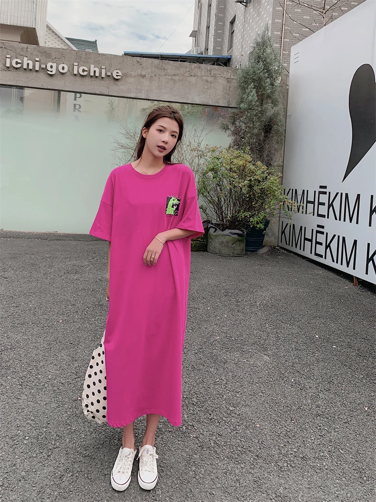 

Женское длинное платье с коротким рукавом, свободное повседневное Хлопковое платье макси с карманами и разрезом, лето 2023