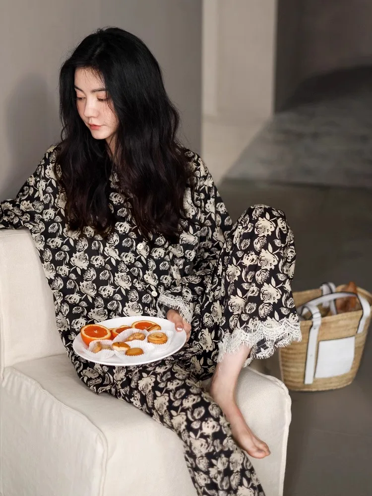 Новинка 2024 высококачественные хлопковые пижамы в стиле ретро с цветочным