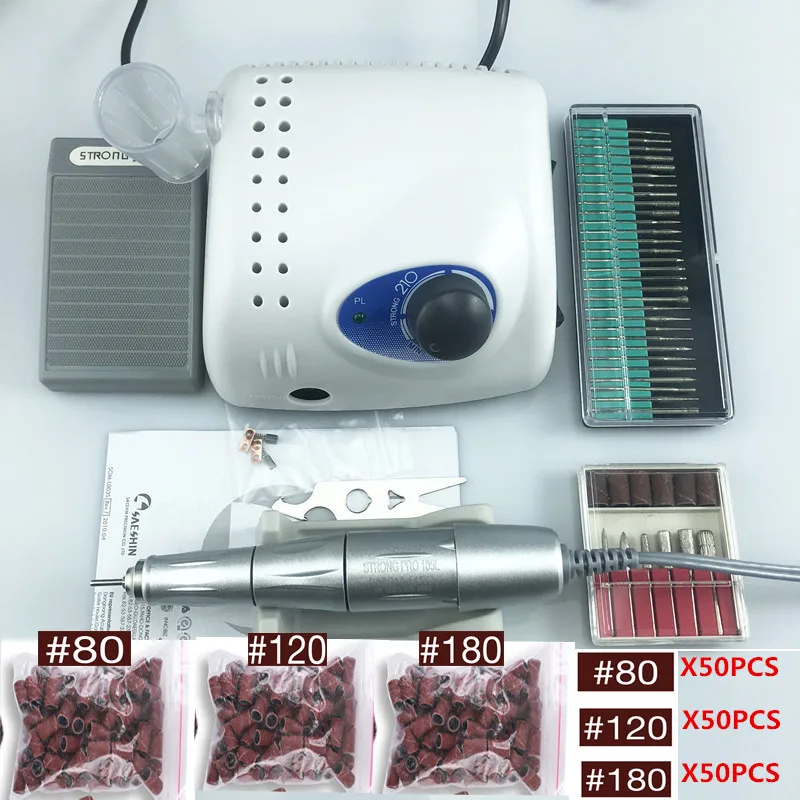 45000rpm SILVER Handpiece STRONG 210 PRO 105 105L 65W Nail Drills Manicure Machine Pedicure Electric File Bits