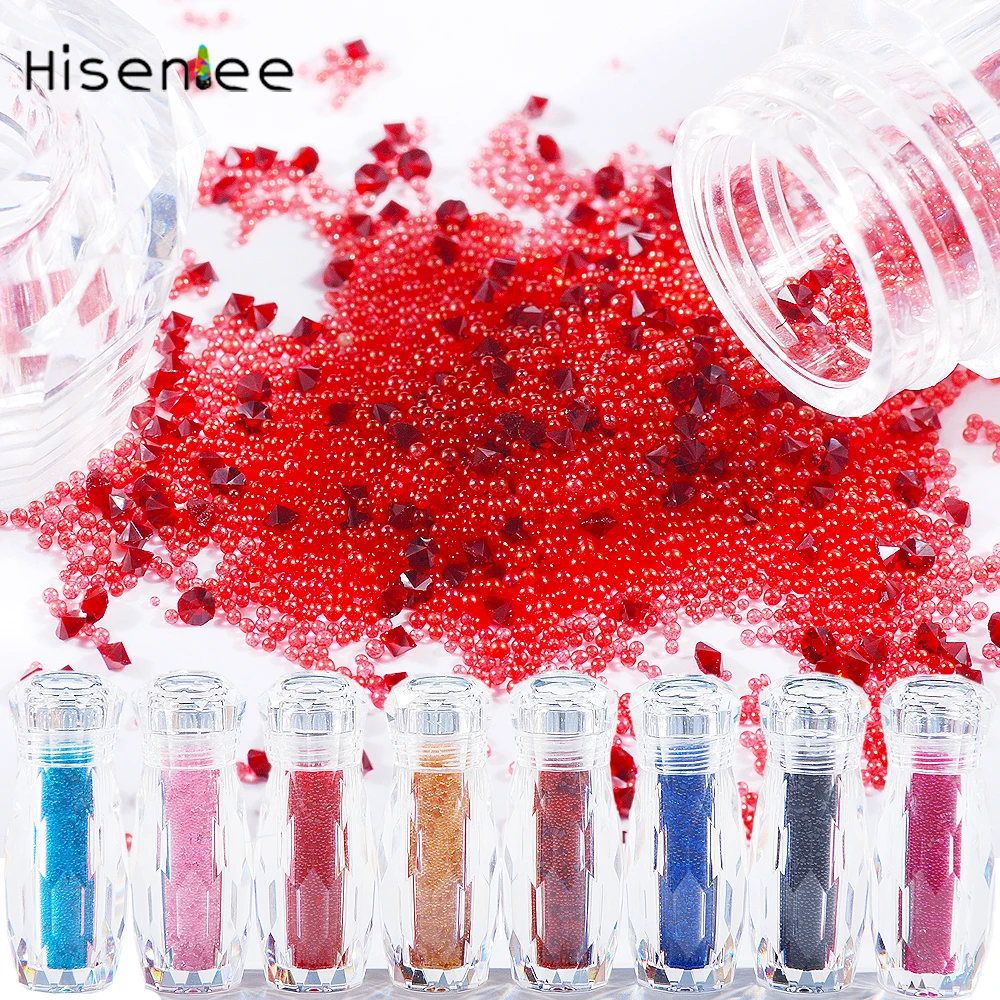 288Pcs/Bottle 17Colors Mixed SS3 Pointed Bottom Crystal Glass And Round Caviar Rhinestone For DIY 3D Charms Nail Art Decorations