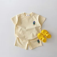 cute bear embroidery baby short sleeve clothes set children t shirts shorts 2pcs suit 2022 summer new baby casual outfits