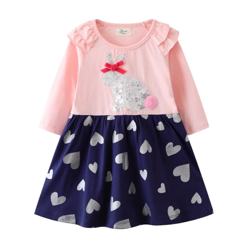 

Jumping Meters New Arrival European Style Princess Girls Bunny Beading Hot Selling Children's Dresses Long Sleeve Autumn Costume