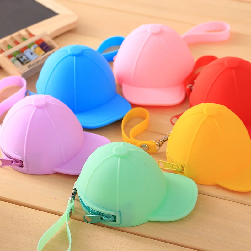 

Cute Cartoon Candy Color Baseball Cap Keychain Coin Case Mini Hat Key Case Silicone Female Change Clutch Girls Keychain