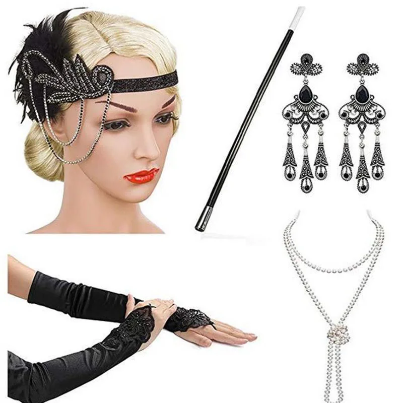 

Fashion Feather Elastic Headband Jewelry Headwear for Women Hair Accessories Party Wedding Dance Perform Decoration Set