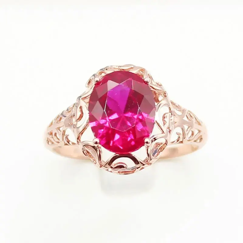 

Russia 585 Purple Redstone Hollow Oval Ring 14K Rose Gold New Color Gold Ring