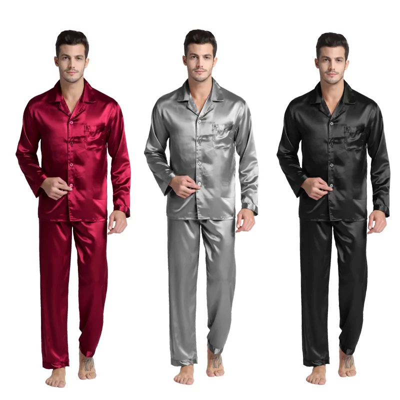 

Tony&Candice Men's Satin Silk Pajama Set Men Pajamas Silk Slpwear Men Sexy Modern Style Soft Cozy Satin Nightgown Men Summer