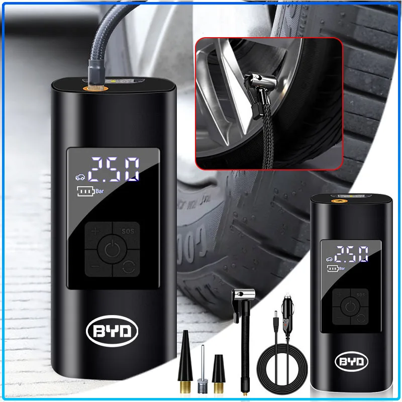 Фото Умный цифровой насос для подкачки шин автомобиля для BYD F3, I3, F0, F6, S6, S8, E5, E6, G3, G6, L3, S7, M6, Tang, Song, Qing, с клапанами и колпачками №1