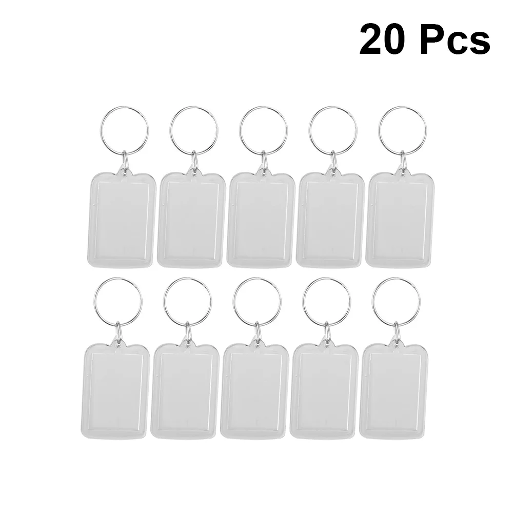 

20 PCS Key Chain Rectangle Transparent Key Holders Blank Insert Photo Frames DIY Key Rings Keychains for Families Lover