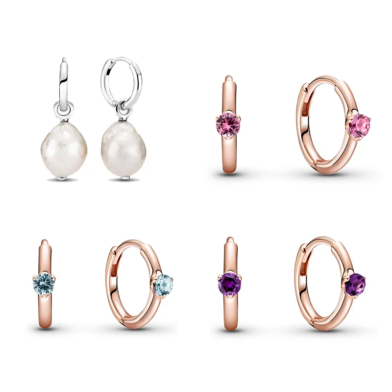 

LR Pan-style 925 Silver Freshwater Pearl Earrings Rose Gold Purple Zircon Earrings Gift New Trend Fashion women's Jewelry Gifts