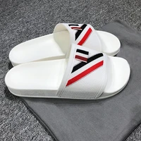 tb thom fashion brand men slippers korean style white leather stripes shoes non slip eva soft casual high quality women sandals
