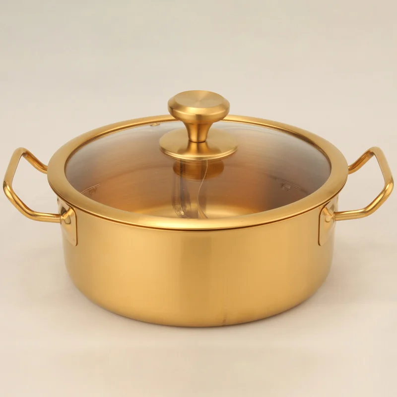 

Gold Imitation Copper Soup Pan Universal Commercial Double Flavor Cooker For Induction Cooker Stainless Steel Hot Pot