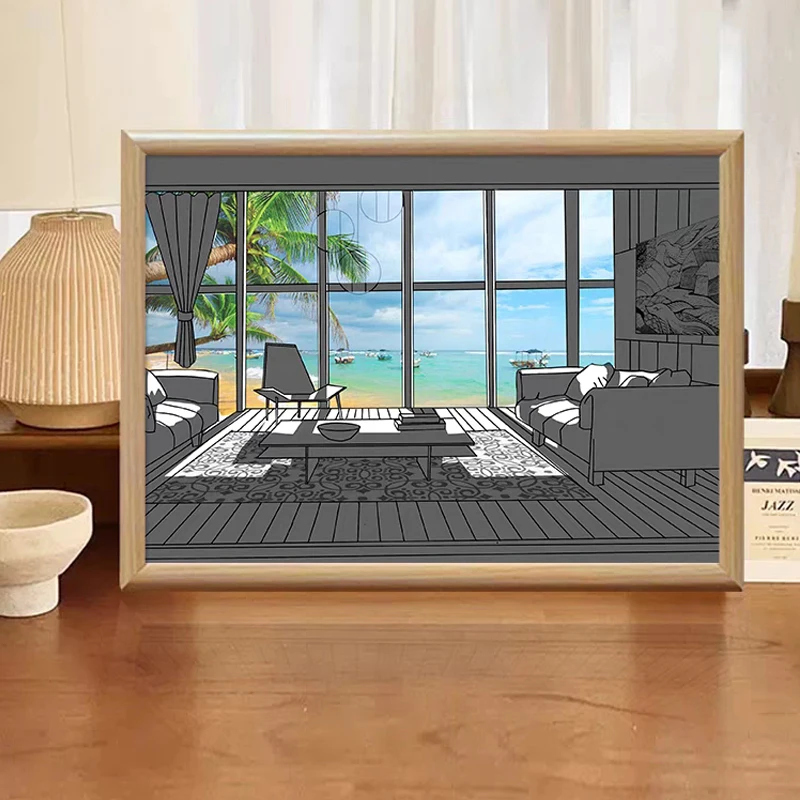 

Painting Artwork Table Lamp Creative Light Gift Drawing Bedroom Night Anime Style Light Frame Picture Bedside