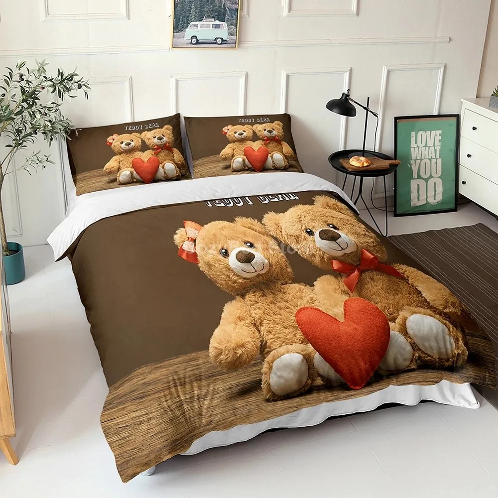 

Love Heart Toy Bear Bedding Set Gift 3d Duvet Cover Sets Comforter Bed Linen Twin Queen King Single Size Fashion Luxury Romantic