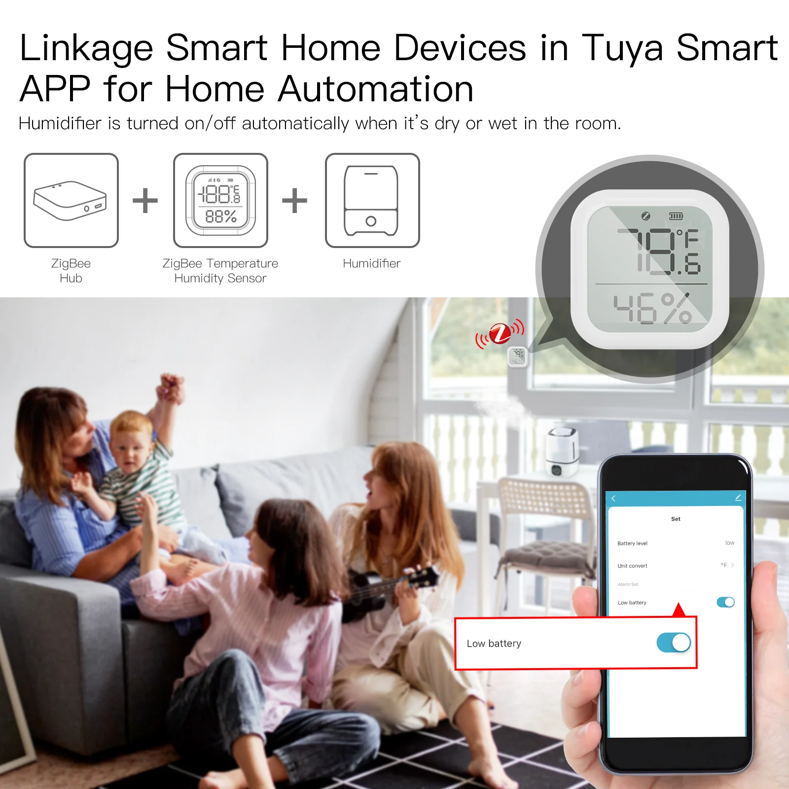 Датчик температуры и влажности MOES Tuya ZigBee умный дом со светодиодным экраном