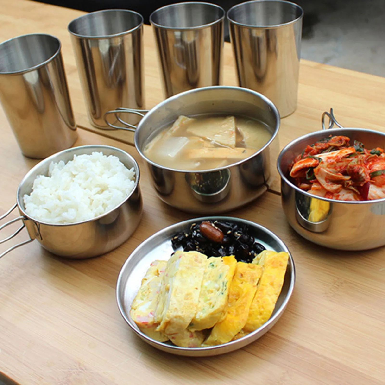 

8PCS Outdoor Pan Set Stainless Steel Stacking Pots Hiking Pot Camping Cookware Non-stick Picnic Cooking Bowl Pot Kit