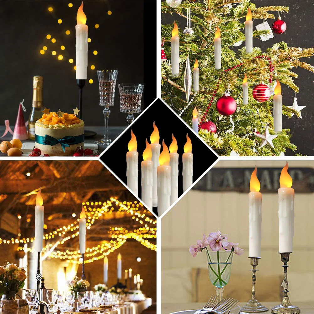 Flameless Flickering Taper Candles with/without Remote Control Timer Wax 3D Wick Lamp for Christmas Wedding Home Decor |
