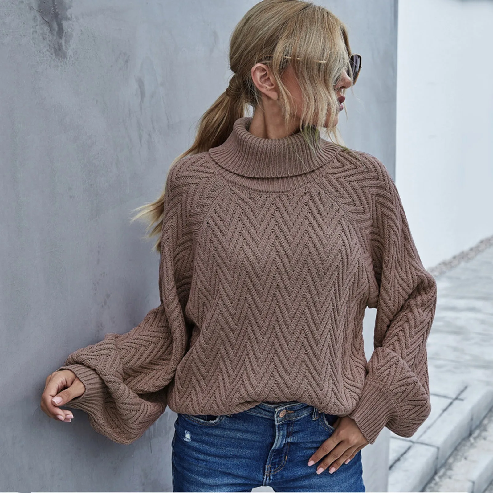 

Женский однотонный пуловер с длинным рукавом, водолазка с высоким воротом