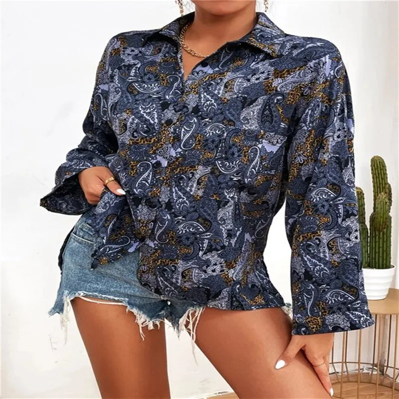 

Женская Повседневная рубашка y2k с принтом, блузка на пуговицах, Дамский Свободный пуловер с отложным воротником и длинным рукавом, топы, оде...