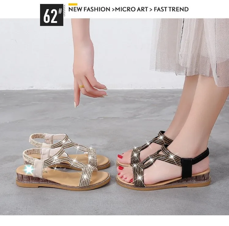 

Богемные стильные модные женские сандалии со стразами, обувь на танкетке для вечеринки, женские сандалии 2022, летняя обувь большого размера ...