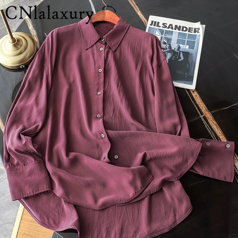 

CNlalaxury Women Solid Shirts 2022 Spring Summer Single Breasted Casual Loose Blouse Female Turn Down Collar Chic Blusas Tops
