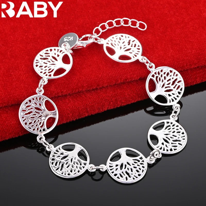 

URBABY 925 Sterling Silver Bracelet For Women Round Tree Bracelets Chain Charm Wedding Fashion Party Jewelry Christmas Gift