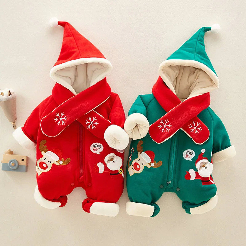 

Christmas Hooded Rompers Baby Boys Winter Warm Thicken Jumpsuits Baby Girls Clothes for Toddler Kids