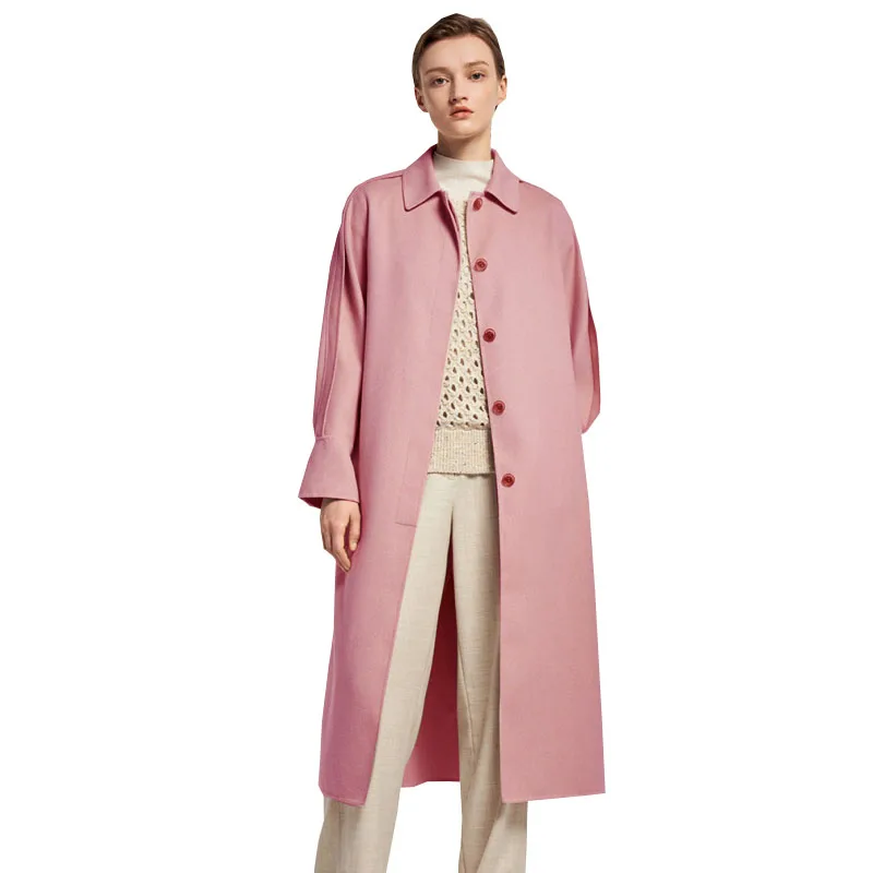 Роскошное легкое осенне-зимнее женское пальто из овечьей шерсти серое