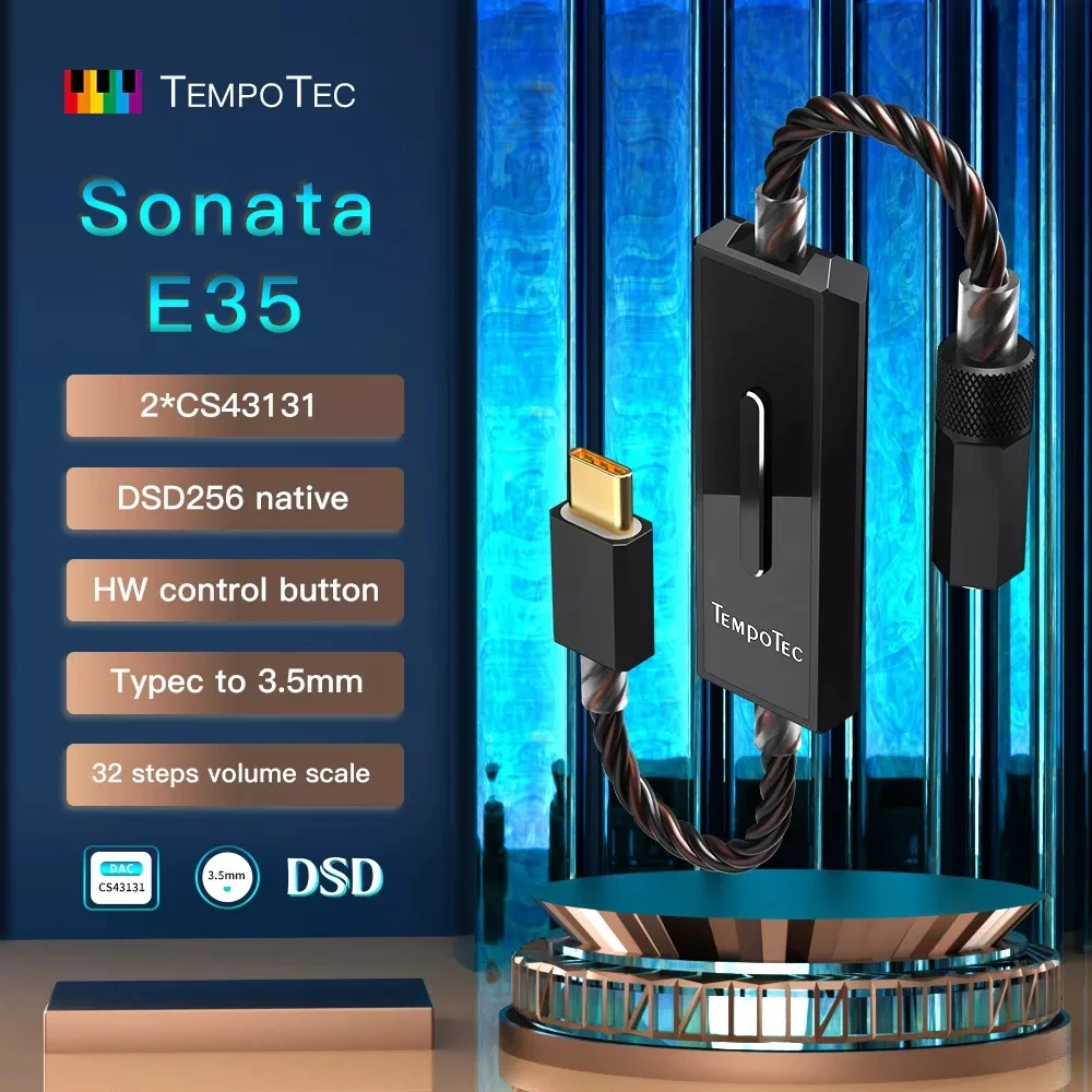 

Usb Dac TempoTec Sonata E35 Type C To 3.5MM Headphone Amplifier 2*CS43131 AMP PCM 32bit/384kHz & DSD256 For Android Phone & PC