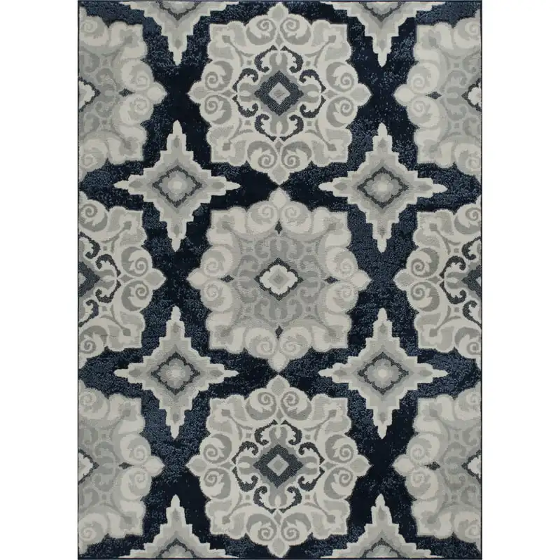 

Salem Transitional Medallion Area Rug, Navy Blue/Ivory, 21"x35"
