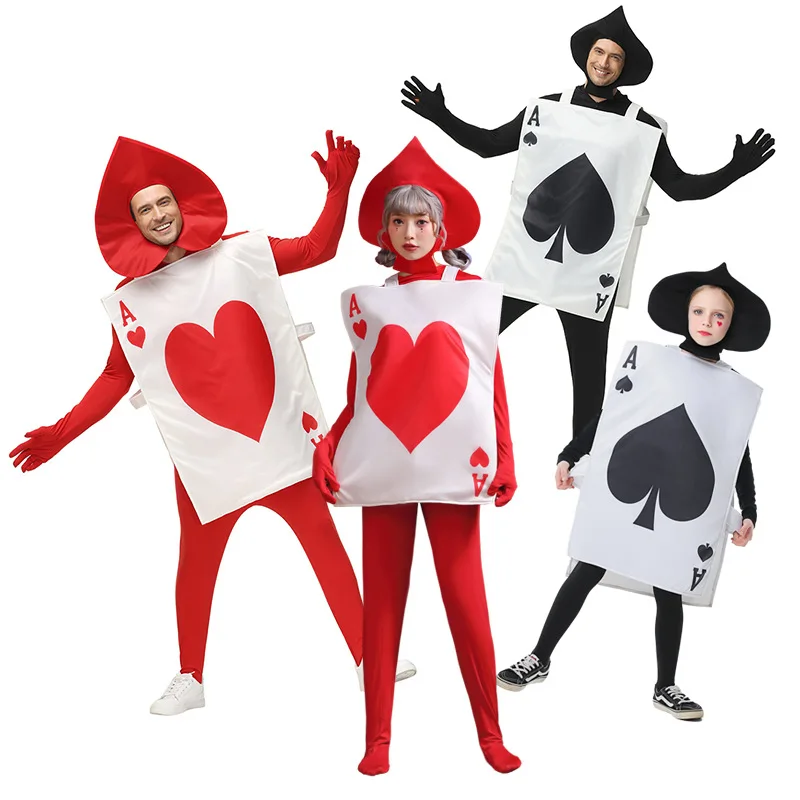 

Unisex Parent-Child Ace of Spades Hearts Poker Playing Card Costume for Kids Child Adult Tunic Hat Suit Halloween Party Cosplay
