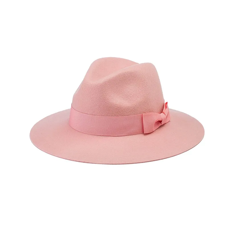 

Autumn winter new fashion women's Casual Woollen Bow Wide brim Warm Fedora hat chapeau femme
