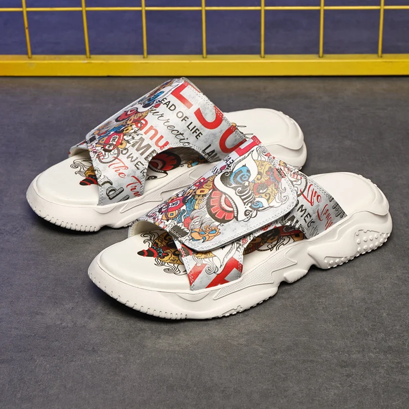Мужские сандалии Guofeng Kirin граффити новинка 2024 стильные на толстой подошве