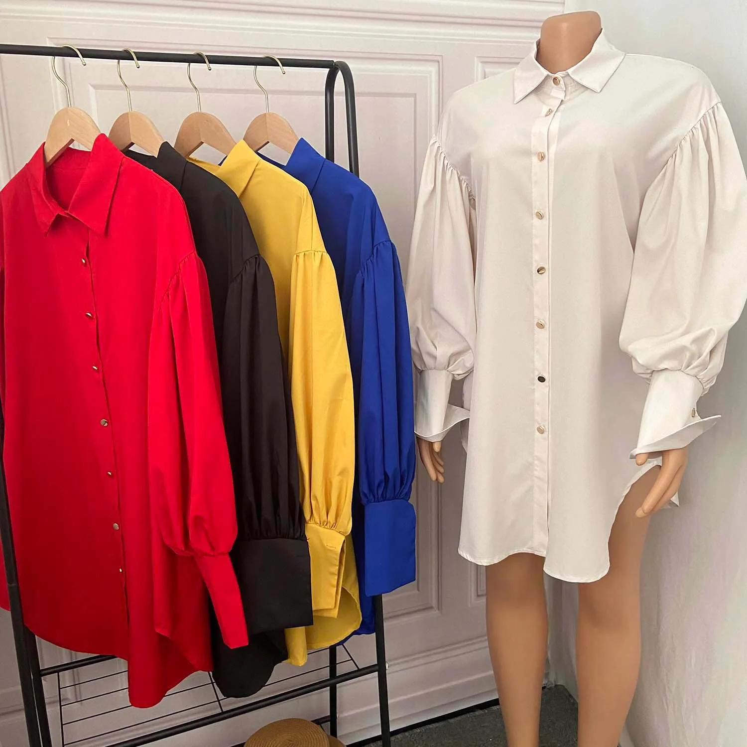 Plus Size Pretty Dress Women Puff Sleeve Button Blouse Cloth Lady Casual Luxury Robe 2023 Summer Trendy Evening New In Dress