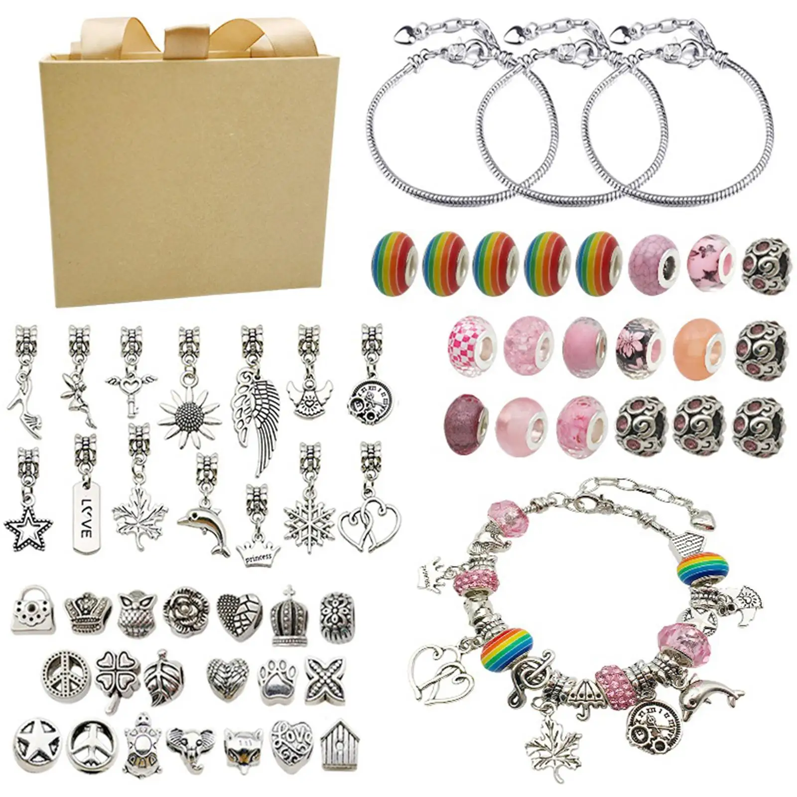 

Colorful Pendent Charm Beads Kit For DIY Jewery Making Alloy Big Hole Beads Bracelet Necklace Accessories Creative Craft Gift