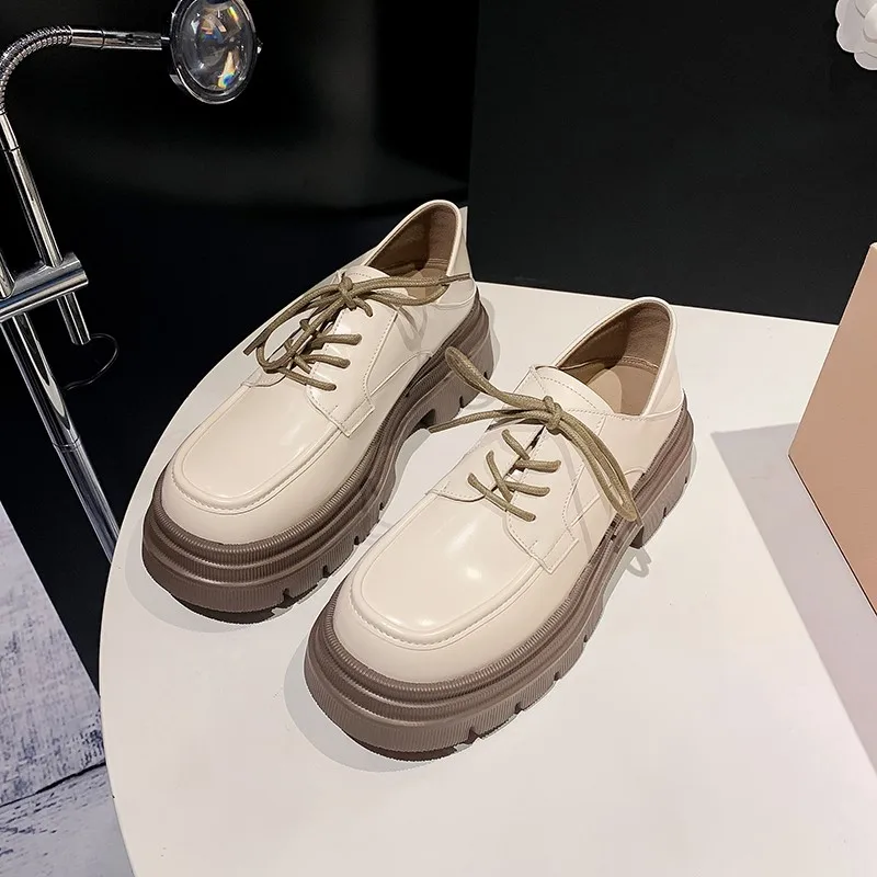 AIYUQI Women's Loafers Genuine Leather 2023 New Lace-up Platform Women Shoes Autumn British Style Ladies Shoes