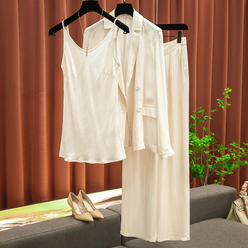 

High Quality Light Luxury Acetate Blend Fashion Suit Three Pieces Suit Women Summer Thin Section Office Ladies Women Clothing